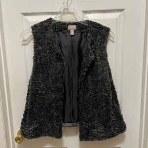 Chico's Size 2 Women’s size (10/12) Dark Gray Fuzzy Vest